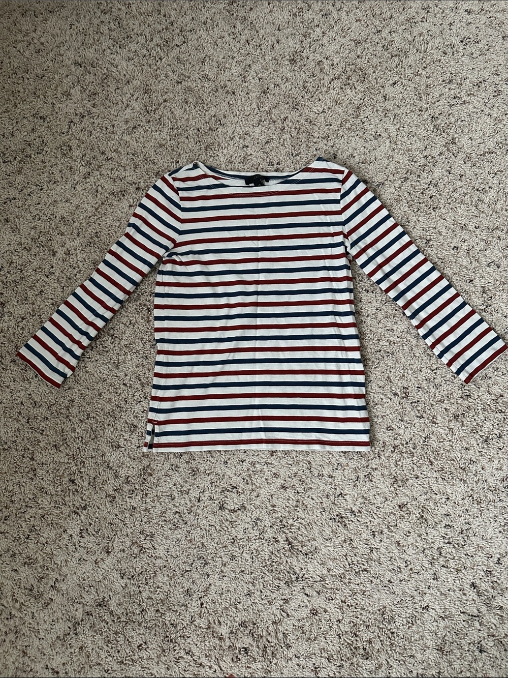 J. Crew Long Sleeve Striped Tee in White, Navy & Red